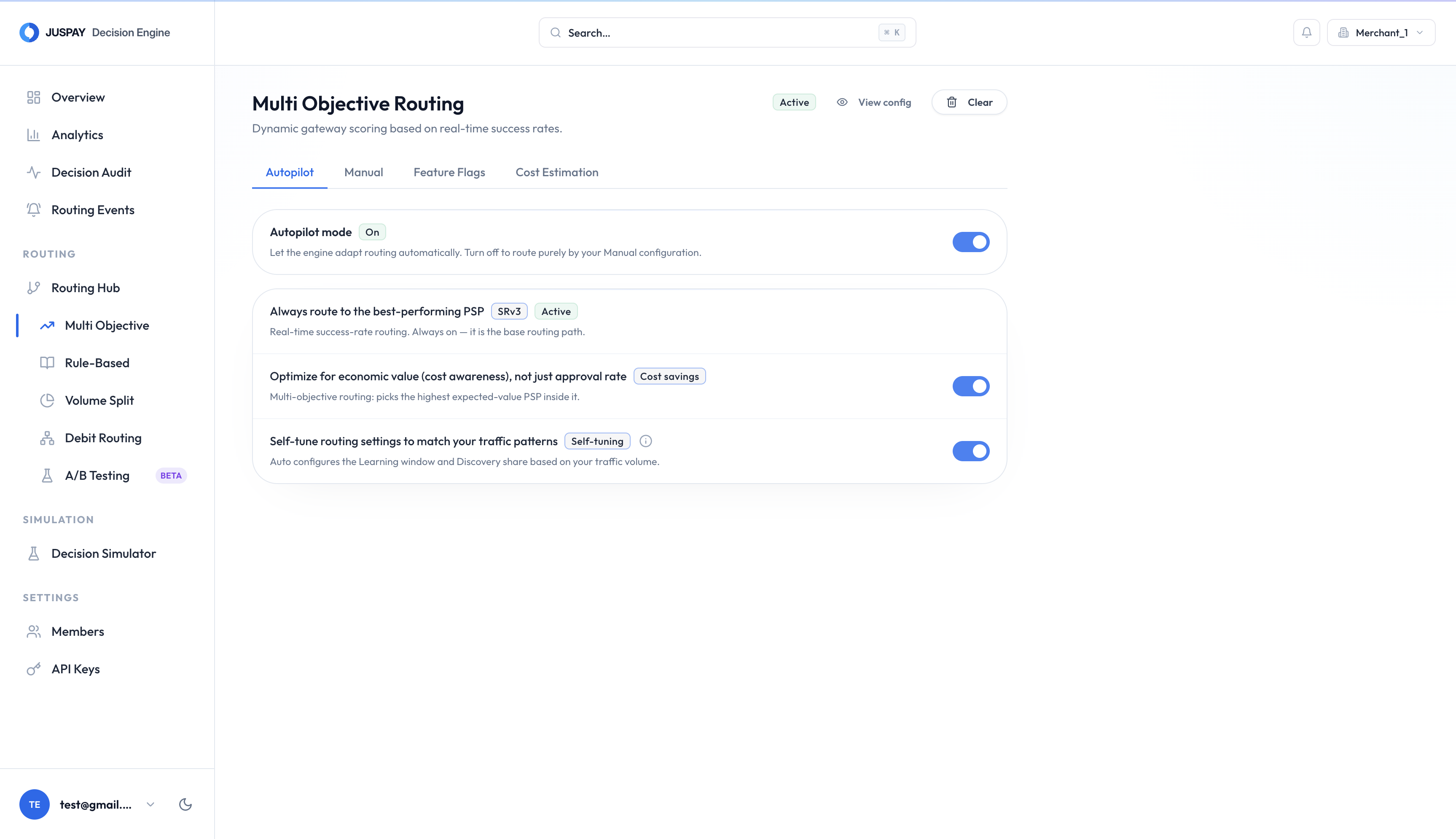 Auth-Rate Routing settings with the Autopilot toggle