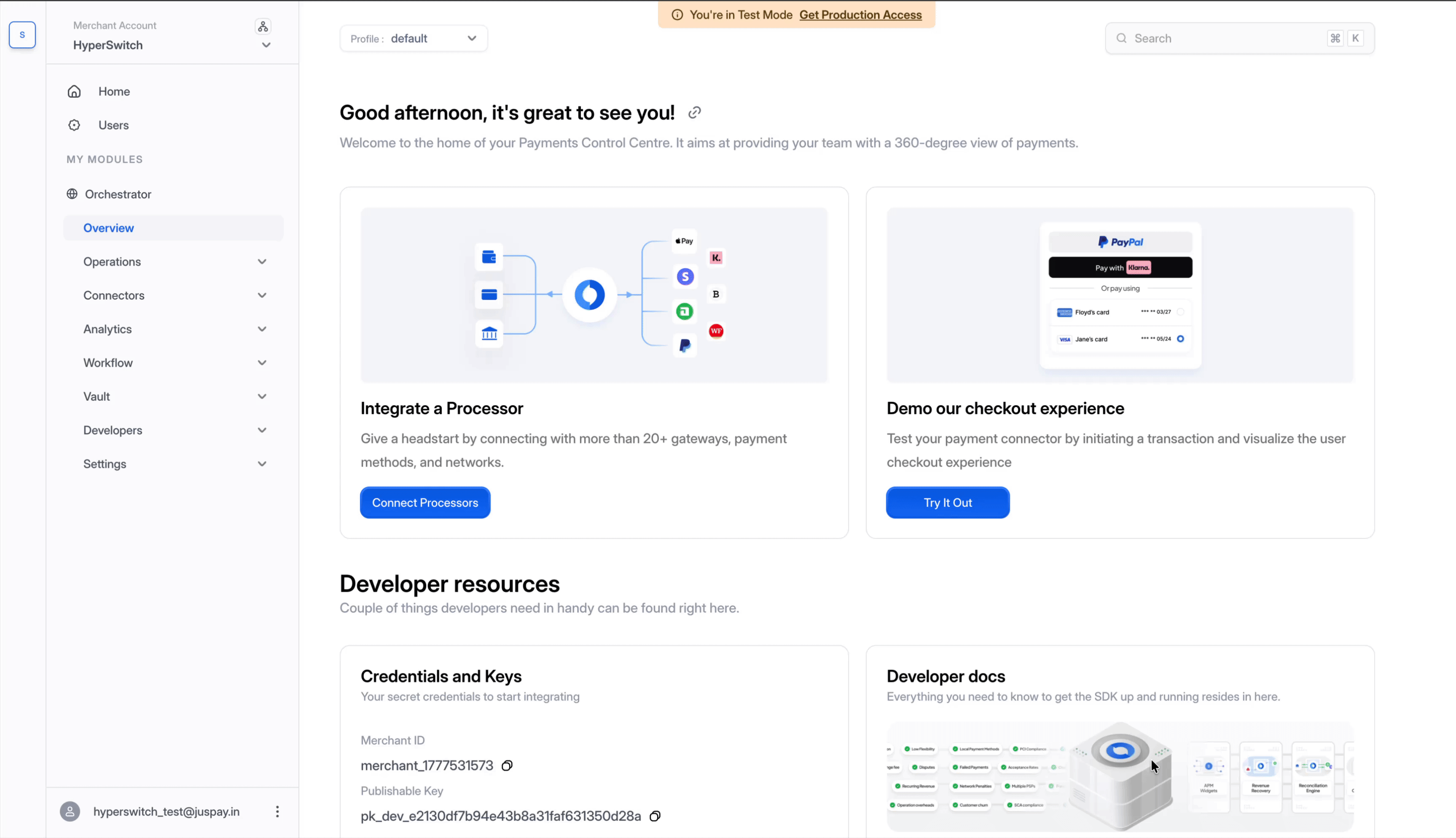 Creating an API key from the Developers section