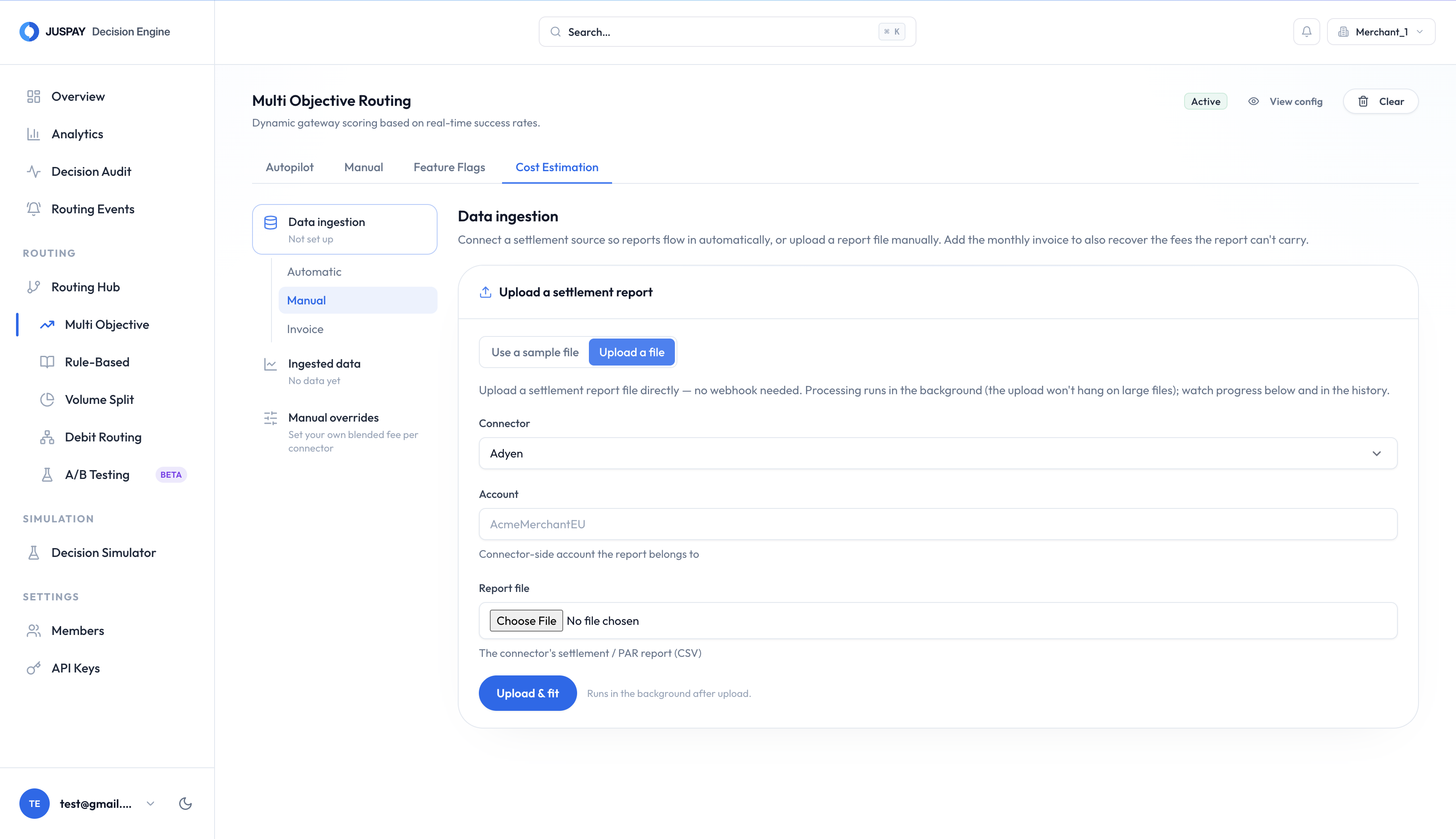 Manual settlement report upload screen