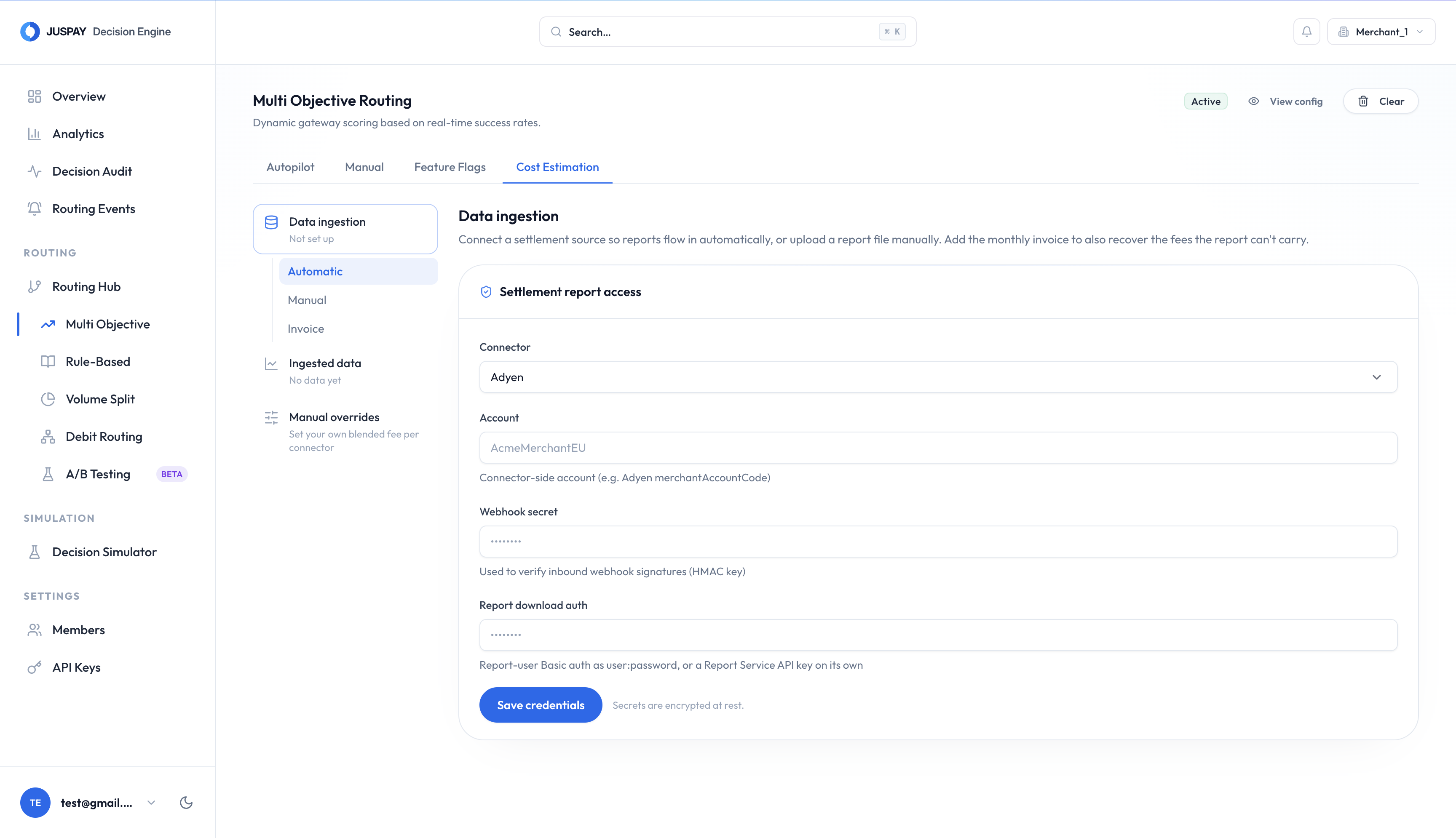 Cost ingestion page