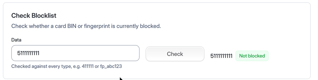 Check Blocklist card showing a Not blocked result